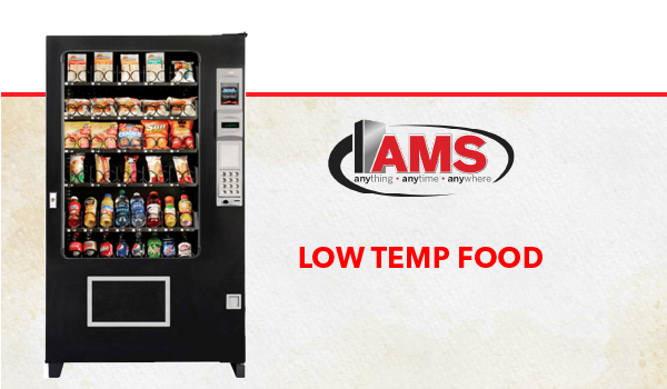 La máquina AMS Low Temp Food Machine con el logotipo rojo y negro y plateado de AMS