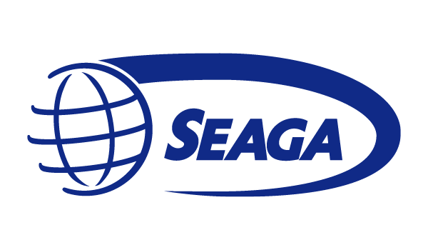 el logotipo de seaga aparece en azul y blanco