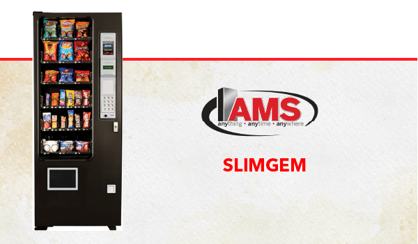 La máquina SlimGem de AMS con el logotipo rojo y negro y plateado de AMS