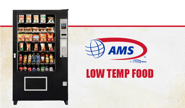 The AMS Low Temp Food Machine with the AMS red and black, and silver logo