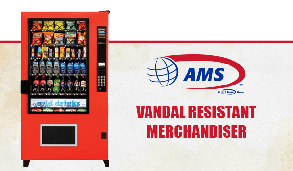 The AMS Vandal Resistant Machine with the AMS red and black, and silver logo
